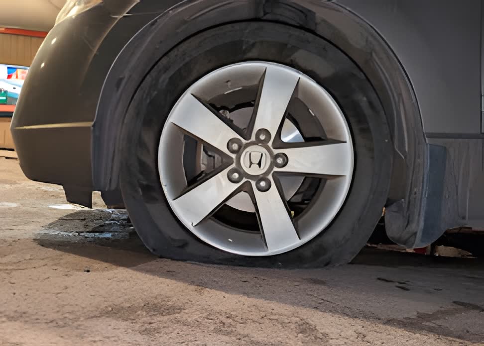 Flat tire on a Honda needing roadside help