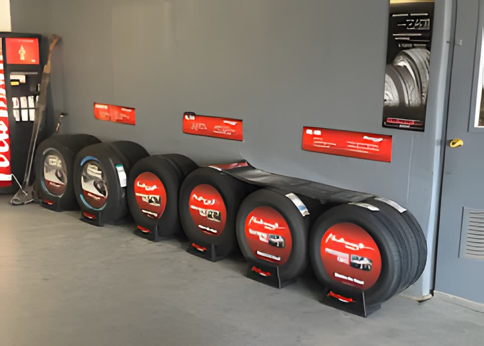 Tire display at American Muffler & Towing